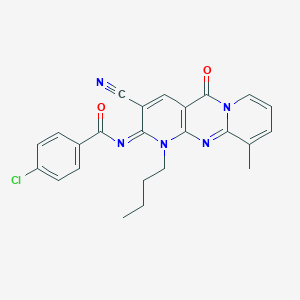 molecular formula C24H20ClN5O2 B357917 N-(7-Butyl-5-cyano-11-methyl-2-oxo-1,7,9-triazatricyclo[8.4.0.03,8]tetradeca-3(8),4,9,11,13-pentaen-6-ylidene)-4-chlorobenzamide CAS No. 843620-57-5