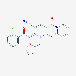 molecular formula C25H20ClN5O3 B357920 2-chloro-N-[3-cyano-10-methyl-5-oxo-1-(tetrahydro-2-furanylmethyl)-1,5-dihydro-2H-dipyrido[1,2-a:2,3-d]pyrimidin-2-ylidene]benzamide CAS No. 848741-26-4