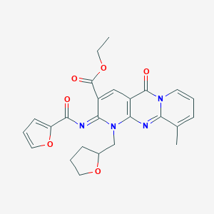 molecular formula C25H24N4O6 B357927 Ethyl 6-(furan-2-carbonylimino)-11-methyl-2-oxo-7-(oxolan-2-ylmethyl)-1,7,9-triazatricyclo[8.4.0.03,8]tetradeca-3(8),4,9,11,13-pentaene-5-carboxylate CAS No. 848748-27-6