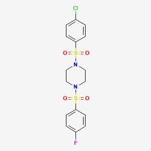 molecular formula C16H16ClFN2O4S2 B3579392 1-[(4-chlorophenyl)sulfonyl]-4-[(4-fluorophenyl)sulfonyl]piperazine 