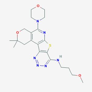 molecular formula C21H28N6O3S B357941 N-(3-Methoxypropyl)-4,4-dimethyl-8-morpholin-4-yl-5-oxa-11-thia-9,14,15,16-tetrazatetracyclo[8.7.0.02,7.012,17]heptadeca-1(10),2(7),8,12(17),13,15-hexaen-13-amine CAS No. 573932-67-9