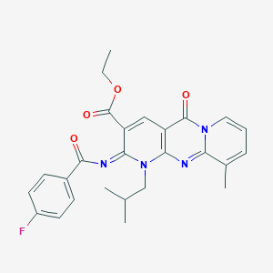 molecular formula C26H25FN4O4 B357944 Ethyl 6-(4-fluorobenzoyl)imino-11-methyl-7-(2-methylpropyl)-2-oxo-1,7,9-triazatricyclo[8.4.0.03,8]tetradeca-3(8),4,9,11,13-pentaene-5-carboxylate CAS No. 848869-55-6