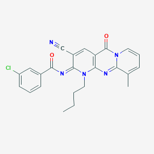 molecular formula C24H20ClN5O2 B357948 N-(7-Butyl-5-cyano-11-methyl-2-oxo-1,7,9-triazatricyclo[8.4.0.03,8]tetradeca-3(8),4,9,11,13-pentaen-6-ylidene)-3-chlorobenzamide CAS No. 577770-74-2