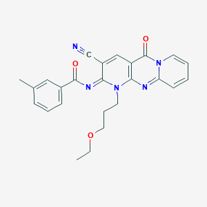 molecular formula C25H23N5O3 B357952 N-[5-Cyano-7-(3-ethoxypropyl)-2-oxo-1,7,9-triazatricyclo[8.4.0.03,8]tetradeca-3(8),4,9,11,13-pentaen-6-ylidene]-3-methylbenzamide CAS No. 848919-76-6