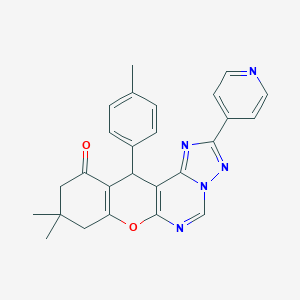 molecular formula C26H23N5O2 B357957 9,9-dimethyl-12-(4-methylphenyl)-2-(4-pyridinyl)-8,9,10,12-tetrahydro-11H-chromeno[3,2-e][1,2,4]triazolo[1,5-c]pyrimidin-11-one CAS No. 902014-42-0