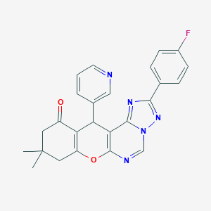 molecular formula C25H20FN5O2 B357958 2-(4-fluorophenyl)-9,9-dimethyl-12-(3-pyridinyl)-8,9,10,12-tetrahydro-11H-chromeno[3,2-e][1,2,4]triazolo[1,5-c]pyrimidin-11-one CAS No. 902015-23-0