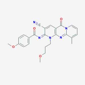 molecular formula C25H23N5O4 B357971 N-[5-Cyano-7-(3-methoxypropyl)-11-methyl-2-oxo-1,7,9-triazatricyclo[8.4.0.03,8]tetradeca-3(8),4,9,11,13-pentaen-6-ylidene]-4-methoxybenzamide CAS No. 577996-46-4