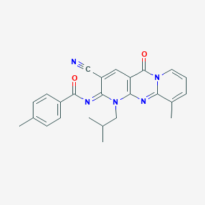 molecular formula C25H23N5O2 B357975 N-[5-Cyano-11-methyl-7-(2-methylpropyl)-2-oxo-1,7,9-triazatricyclo[8.4.0.03,8]tetradeca-3(8),4,9,11,13-pentaen-6-ylidene]-4-methylbenzamide CAS No. 578759-51-0