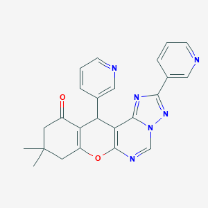molecular formula C24H20N6O2 B357980 9,9-dimethyl-2,12-di(3-pyridinyl)-8,9,10,12-tetrahydro-11H-chromeno[3,2-e][1,2,4]triazolo[1,5-c]pyrimidin-11-one CAS No. 879464-24-1