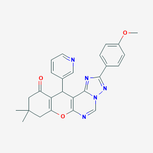 molecular formula C26H23N5O3 B357981 2-(4-methoxyphenyl)-9,9-dimethyl-12-(3-pyridinyl)-8,9,10,12-tetrahydro-11H-chromeno[3,2-e][1,2,4]triazolo[1,5-c]pyrimidin-11-one CAS No. 902020-85-3