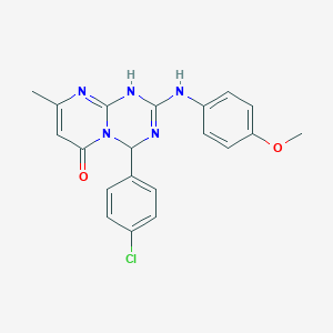 molecular formula C20H18ClN5O2 B357989 4-(4-chlorophenyl)-2-(4-methoxyanilino)-8-methyl-1,4-dihydro-6H-pyrimido[1,2-a][1,3,5]triazin-6-one CAS No. 879621-89-3