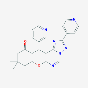 molecular formula C24H20N6O2 B357990 9,9-dimethyl-12-(3-pyridinyl)-2-(4-pyridinyl)-8,9,10,12-tetrahydro-11H-chromeno[3,2-e][1,2,4]triazolo[1,5-c]pyrimidin-11-one CAS No. 902018-02-4