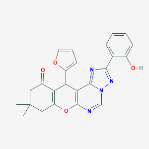 molecular formula C24H20N4O4 B357991 12-(2-furyl)-2-(2-hydroxyphenyl)-9,9-dimethyl-8,9,10,12-tetrahydro-11H-chromeno[3,2-e][1,2,4]triazolo[1,5-c]pyrimidin-11-one CAS No. 902025-57-4