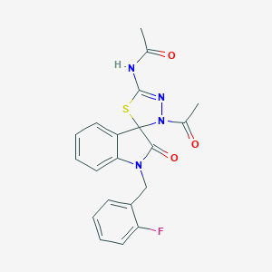 molecular formula C20H17FN4O3S B357992 N-[4-acetyl-1'-[(2-fluorophenyl)methyl]-2'-oxospiro[1,3,4-thiadiazole-5,3'-indole]-2-yl]acetamide CAS No. 929871-69-2