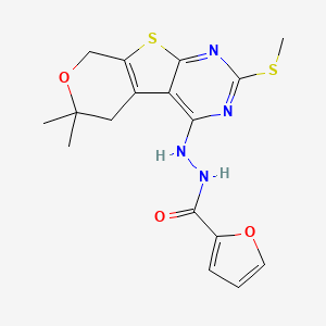 N'-(12,12-dimethyl-5-methylsulfanyl-11-oxa-8-thia-4,6-diazatricyclo[7.4.0.02,7]trideca-1(9),2,4,6-tetraen-3-yl)furan-2-carbohydrazide