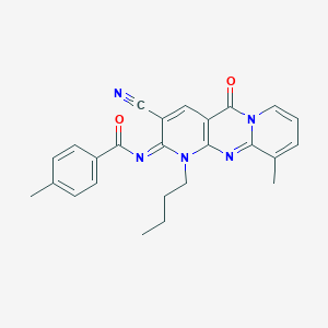 molecular formula C25H23N5O2 B357994 N-(7-Butyl-5-cyano-11-methyl-2-oxo-1,7,9-triazatricyclo[8.4.0.03,8]tetradeca-3(8),4,9,11,13-pentaen-6-ylidene)-4-methylbenzamide CAS No. 585552-86-9