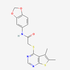 molecular formula C17H15N3O3S2 B3580067 N-(1,3-benzodioxol-5-yl)-2-(5,6-dimethylthieno[2,3-d]pyrimidin-4-yl)sulfanylacetamide 