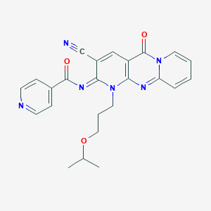 molecular formula C24H22N6O3 B358013 N-[5-Cyano-2-oxo-7-(3-propan-2-yloxypropyl)-1,7,9-triazatricyclo[8.4.0.03,8]tetradeca-3(8),4,9,11,13-pentaen-6-ylidene]pyridine-4-carboxamide CAS No. 1164542-04-4