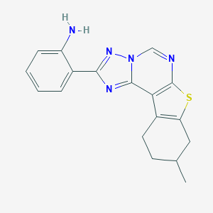 molecular formula C18H17N5S B358014 2-(9-Methyl-8,9,10,11-tetrahydro[1]benzothieno[3,2-e][1,2,4]triazolo[1,5-c]pyrimidin-2-yl)phenylamine CAS No. 879574-81-9