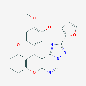 molecular formula C24H20N4O5 B358015 12-(3,4-dimethoxyphenyl)-2-(2-furyl)-8,9,10,12-tetrahydro-11H-chromeno[3,2-e][1,2,4]triazolo[1,5-c]pyrimidin-11-one CAS No. 879584-80-2