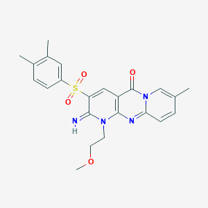 molecular formula C23H24N4O4S B358016 3-[(3,4-dimethylphenyl)sulfonyl]-2-imino-1-(2-methoxyethyl)-8-methyl-1,2-dihydro-5H-dipyrido[1,2-a:2,3-d]pyrimidin-5-one CAS No. 850731-09-8