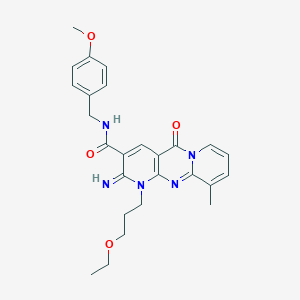 molecular formula C26H29N5O4 B358030 1-(3-ethoxypropyl)-2-imino-N-(4-methoxybenzyl)-10-methyl-5-oxo-1,5-dihydro-2H-dipyrido[1,2-a:2,3-d]pyrimidine-3-carboxamide CAS No. 844645-49-4