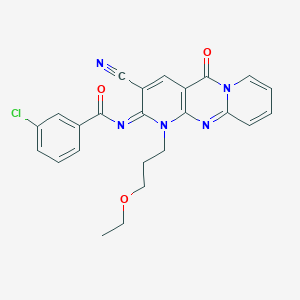 molecular formula C24H20ClN5O3 B358031 3-Chloro-N-[5-cyano-7-(3-ethoxypropyl)-2-oxo-1,7,9-triazatricyclo[8.4.0.03,8]tetradeca-3(8),4,9,11,13-pentaen-6-ylidene]benzamide CAS No. 844651-06-5