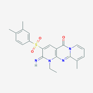 molecular formula C22H22N4O3S B358033 3-[(3,4-dimethylphenyl)sulfonyl]-1-ethyl-2-imino-10-methyl-1,2-dihydro-5H-dipyrido[1,2-a:2,3-d]pyrimidin-5-one CAS No. 853753-24-9