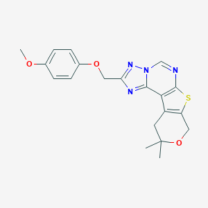 molecular formula C20H20N4O3S B358034 2-[(4-methoxyphenoxy)methyl]-10,10-dimethyl-10,11-dihydro-8H-pyrano[4',3':4,5]thieno[3,2-e][1,2,4]triazolo[1,5-c]pyrimidine CAS No. 902323-14-2