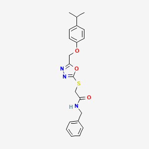 molecular formula C21H23N3O3S B3580349 N-benzyl-2-[(5-{[4-(propan-2-yl)phenoxy]methyl}-1,3,4-oxadiazol-2-yl)sulfanyl]acetamide 