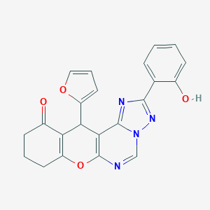 molecular formula C22H16N4O4 B358036 12-(2-furyl)-2-(2-hydroxyphenyl)-8,9,10,12-tetrahydro-11H-chromeno[3,2-e][1,2,4]triazolo[1,5-c]pyrimidin-11-one CAS No. 902319-25-9