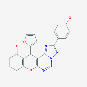 molecular formula C23H18N4O4 B358038 12-(2-furyl)-2-(4-methoxyphenyl)-8,9,10,12-tetrahydro-11H-chromeno[3,2-e][1,2,4]triazolo[1,5-c]pyrimidin-11-one CAS No. 902314-49-2