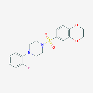 molecular formula C18H19FN2O4S B3580417 1-(2,3-dihydro-1,4-benzodioxin-6-ylsulfonyl)-4-(2-fluorophenyl)piperazine 