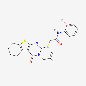 molecular formula C22H22FN3O2S2 B3580433 N-(2-fluorophenyl)-2-{[3-(2-methyl-2-propen-1-yl)-4-oxo-3,4,5,6,7,8-hexahydro[1]benzothieno[2,3-d]pyrimidin-2-yl]thio}acetamide 