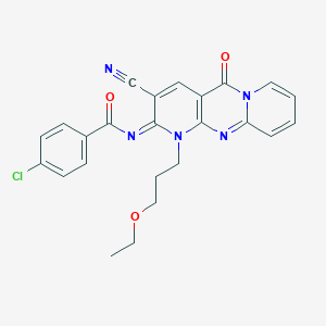 molecular formula C24H20ClN5O3 B358044 4-chloro-N-[3-cyano-1-(3-ethoxypropyl)-5-oxo-1,5-dihydro-2H-dipyrido[1,2-a:2,3-d]pyrimidin-2-ylidene]benzamide CAS No. 844660-49-7