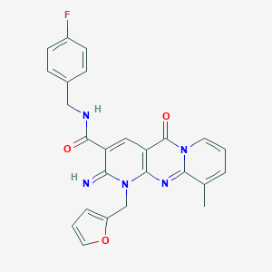 N-[(4-Fluorophenyl)methyl]-7-(furan-2-ylmethyl)-6-imino-11-methyl-2-oxo-1,7,9-triazatricyclo[8.4.0.03,8]tetradeca-3(8),4,9,11,13-pentaene-5-carboxamide
