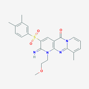 molecular formula C23H24N4O4S B358050 3-[(3,4-dimethylphenyl)sulfonyl]-2-imino-1-(2-methoxyethyl)-10-methyl-1,2-dihydro-5H-dipyrido[1,2-a:2,3-d]pyrimidin-5-one CAS No. 853753-72-7