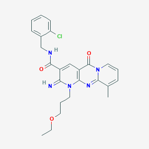 molecular formula C25H26ClN5O3 B358051 N-[(2-Chlorophenyl)methyl]-7-(3-ethoxypropyl)-6-imino-11-methyl-2-oxo-1,7,9-triazatricyclo[8.4.0.03,8]tetradeca-3(8),4,9,11,13-pentaene-5-carboxamide CAS No. 844662-41-5