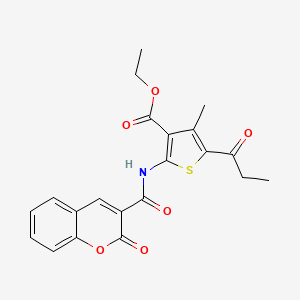 ethyl 4-methyl-2-{[(2-oxo-2H-chromen-3-yl)carbonyl]amino}-5-propionyl-3-thiophenecarboxylate