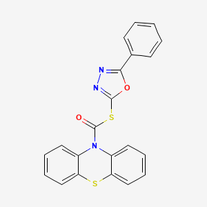 molecular formula C21H13N3O2S2 B3580674 Phenothiazine-10-carbothioic acid S-(5-phenyl-[1,3,4]oxadiazol-2-yl) ester 