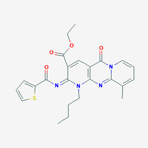 molecular formula C24H24N4O4S B358080 Ethyl 7-butyl-11-methyl-2-oxo-6-(thiophene-2-carbonylimino)-1,7,9-triazatricyclo[8.4.0.03,8]tetradeca-3(8),4,9,11,13-pentaene-5-carboxylate CAS No. 845663-99-2