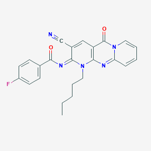 molecular formula C24H20FN5O2 B358082 N-(5-Cyano-2-oxo-7-pentyl-1,7,9-triazatricyclo[8.4.0.03,8]tetradeca-3(8),4,9,11,13-pentaen-6-ylidene)-4-fluorobenzamide CAS No. 845662-94-4