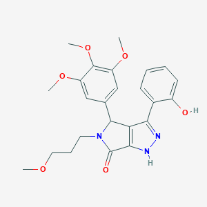 molecular formula C24H27N3O6 B358083 3-(2-hydroxyphenyl)-5-(3-methoxypropyl)-4-(3,4,5-trimethoxyphenyl)-4,5-dihydropyrrolo[3,4-c]pyrazol-6(1H)-one CAS No. 879926-26-8