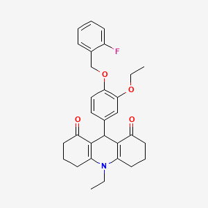 molecular formula C30H32FNO4 B3580855 9-{3-ethoxy-4-[(2-fluorobenzyl)oxy]phenyl}-10-ethyl-3,4,6,7,9,10-hexahydro-1,8(2H,5H)-acridinedione 