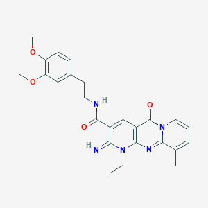 molecular formula C25H27N5O4 B358100 N-[2-(3,4-Dimethoxyphenyl)ethyl]-7-ethyl-6-imino-11-methyl-2-oxo-1,7,9-triazatricyclo[8.4.0.03,8]tetradeca-3(8),4,9,11,13-pentaene-5-carboxamide CAS No. 845988-79-6