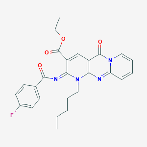 molecular formula C26H25FN4O4 B358101 Ethyl 6-(4-fluorobenzoyl)imino-2-oxo-7-pentyl-1,7,9-triazatricyclo[8.4.0.03,8]tetradeca-3(8),4,9,11,13-pentaene-5-carboxylate CAS No. 846061-56-1