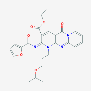 molecular formula C25H26N4O6 B358104 Ethyl 6-(furan-2-carbonylimino)-2-oxo-7-(3-propan-2-yloxypropyl)-1,7,9-triazatricyclo[8.4.0.03,8]tetradeca-3(8),4,9,11,13-pentaene-5-carboxylate CAS No. 845806-97-5