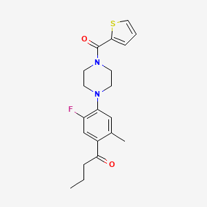 molecular formula C20H23FN2O2S B3581046 1-[5-Fluoro-2-methyl-4-[4-(thiophene-2-carbonyl)piperazin-1-yl]phenyl]butan-1-one 