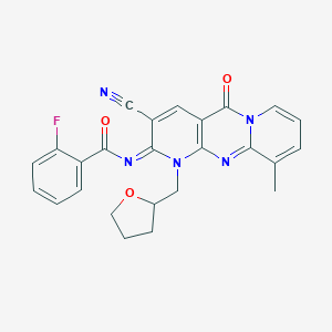 N-[5-Cyano-11-methyl-2-oxo-7-(oxolan-2-ylmethyl)-1,7,9-triazatricyclo[8.4.0.03,8]tetradeca-3(8),4,9,11,13-pentaen-6-ylidene]-2-fluorobenzamide