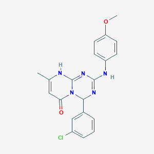 4-(3-chlorophenyl)-2-(4-methoxyanilino)-8-methyl-1,4-dihydro-6H-pyrimido[1,2-a][1,3,5]triazin-6-one